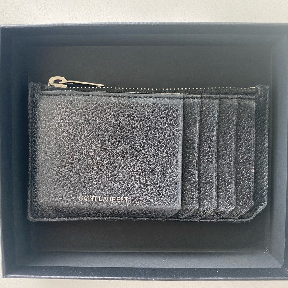 Saint Laurent Fragment Zip Card Case Black Leather